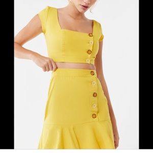 Yellow linen button up skirt Urban Outfitters